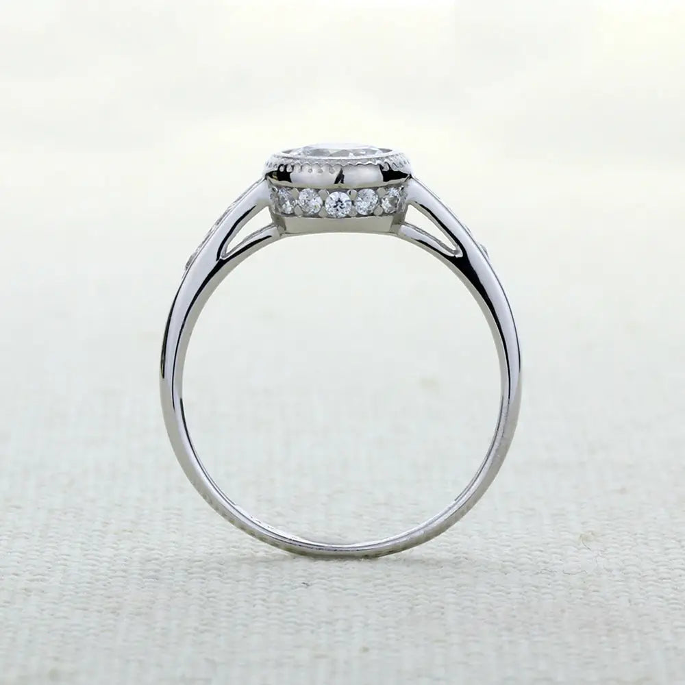 Bezel Enigma Halo 14K White Gold Ring