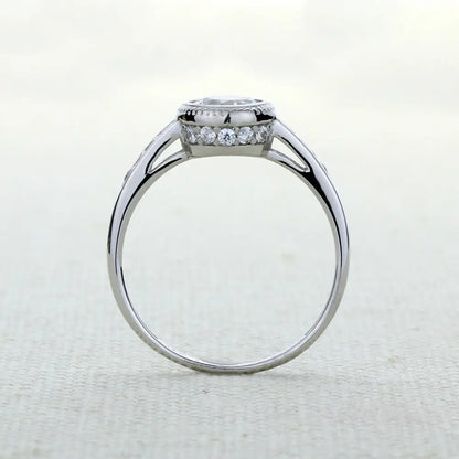 Bezel Enigma Halo 14K White Gold Ring