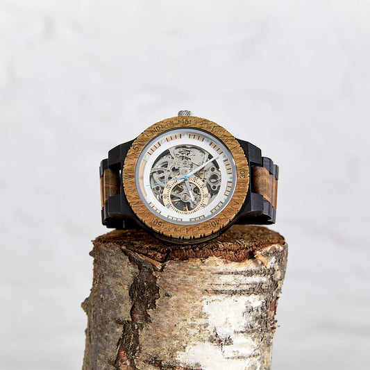 The Hemlock - Mechanical Wood Wristwatch For Men - Handmade from Recycled Wood