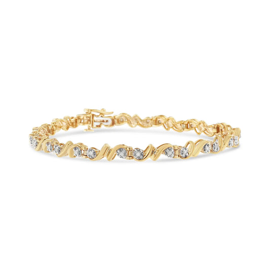 Yellow Gold Over Silver 1/2cttw Diamond Link Tennis Bracelet