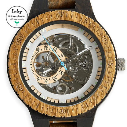 The Hemlock - Mechanical Wood Wristwatch For Men - Handmade from Recycled Wood