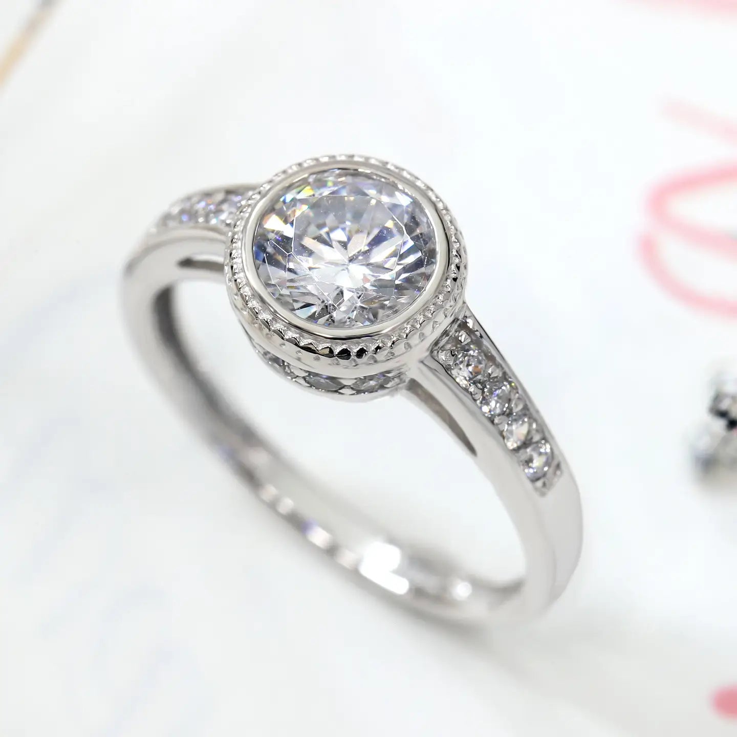 Bezel Enigma Halo 14K White Gold Ring