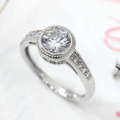 Bezel Enigma Halo 14K White Gold Ring